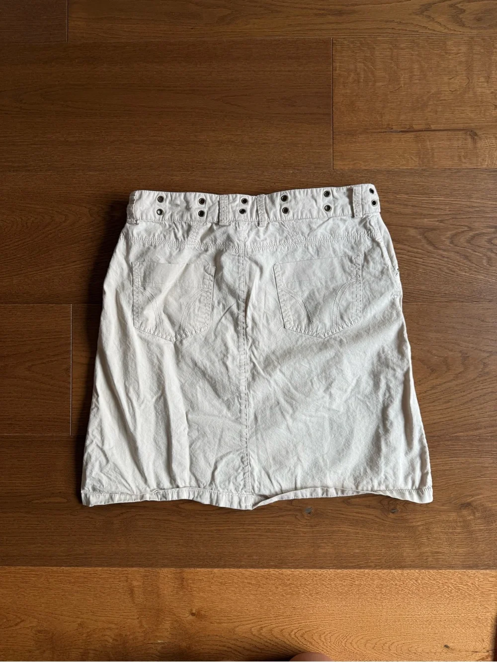 Down East Women's Beige Solid Mini Skirt Zip Closure Buckle Eyelets Size M